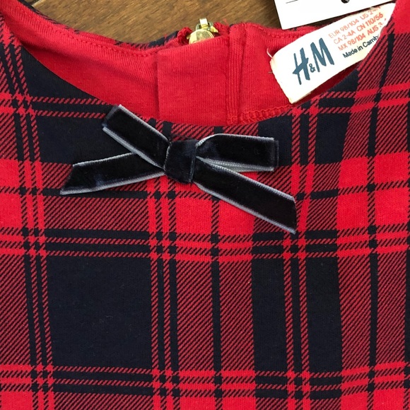 H&M Red and Black Flannel Dress with bow - Picture 3 of 5